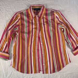 Jones New York 100% Cotton Women's Button Up Shirt Strip Multi Color L